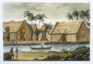 Tumba de Tamahamah em Kaiakakooa, Sandwich Islands, prato 33 de &39;Le Costume Ancien et Moderne&39; de Jules Ferrario, publicado c.1820s-30s